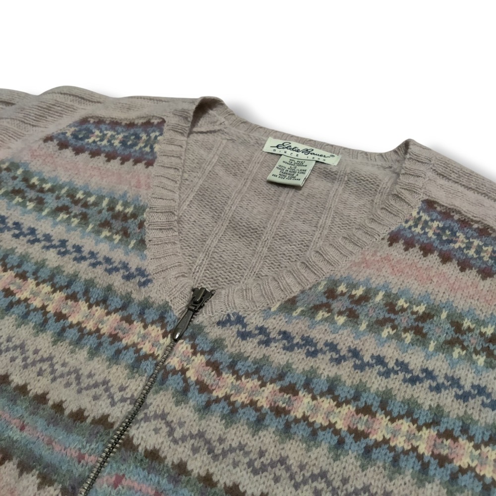 Vintage Eddie Bauer Sweater Womens Size L Wool Zip Cardigan Jacket 90s